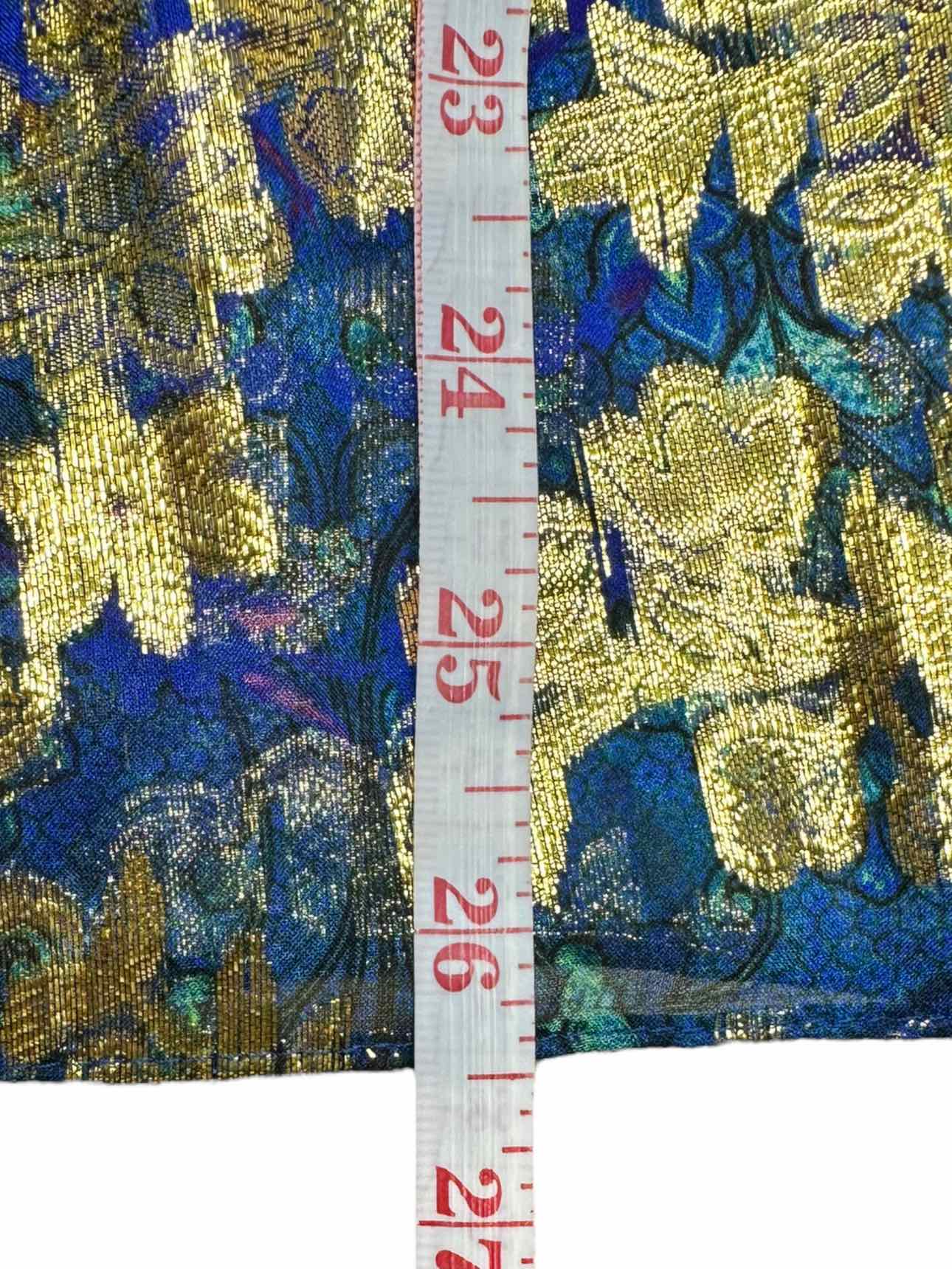 ELIE TAHARI Blue Brocade Silk Blend Top Size S