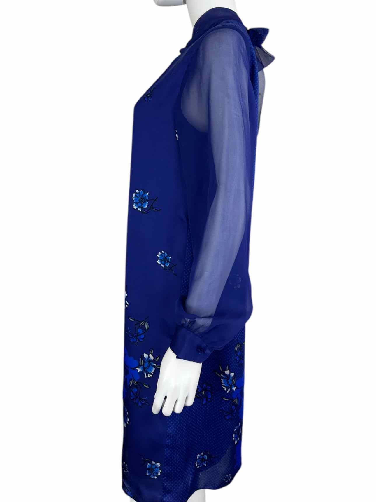 ELIE TAHARI Blue Floral Print Cocktail Dress Size M