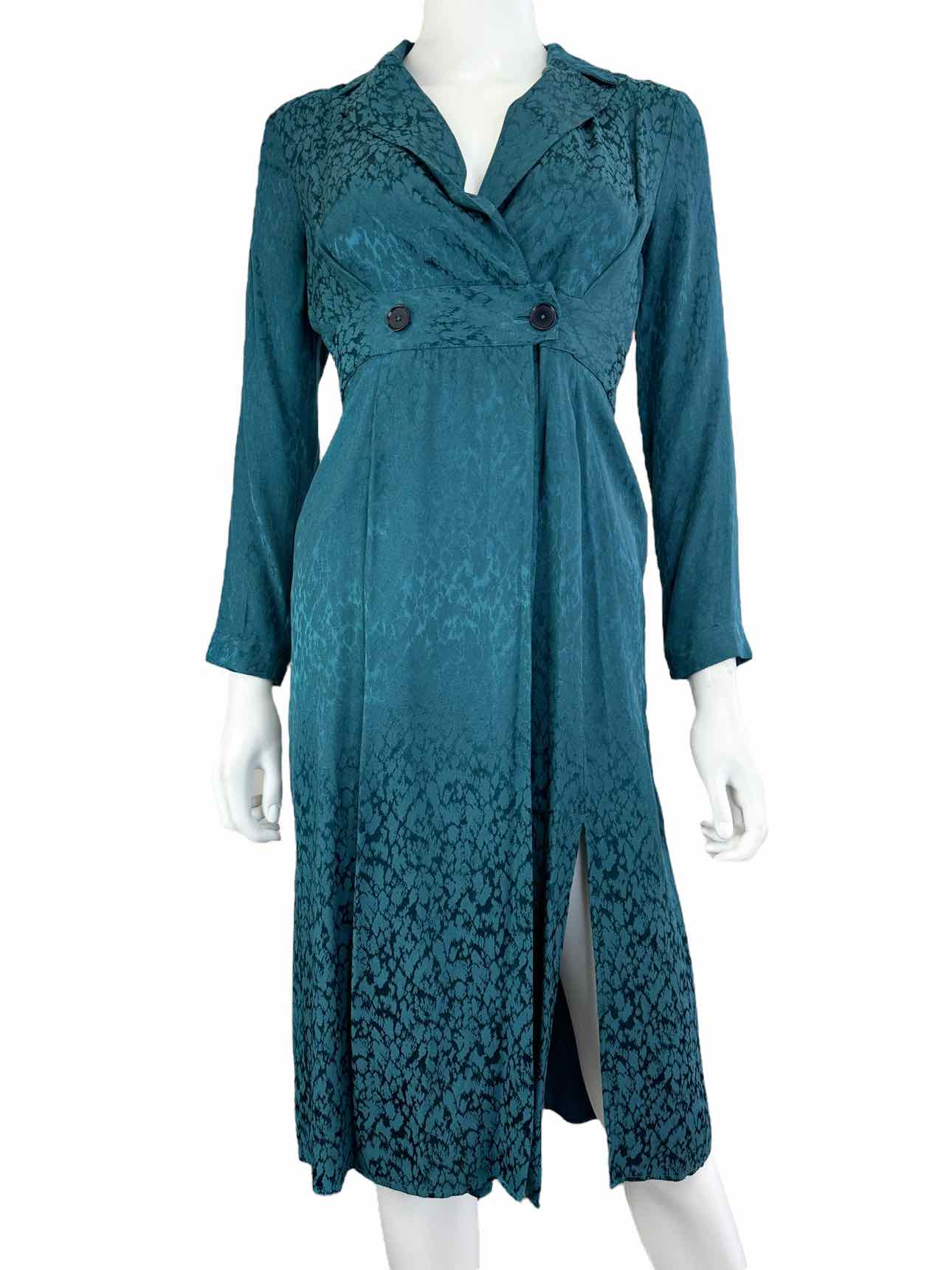NWT Anthropologie Dark Teal Green Satin Wrap Dress Size 0