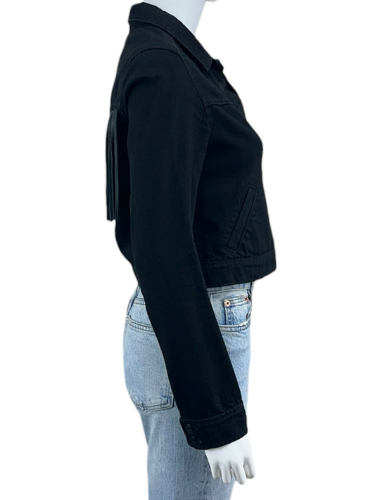 PAIGE Black Western Fringe Denim Jacket Size S