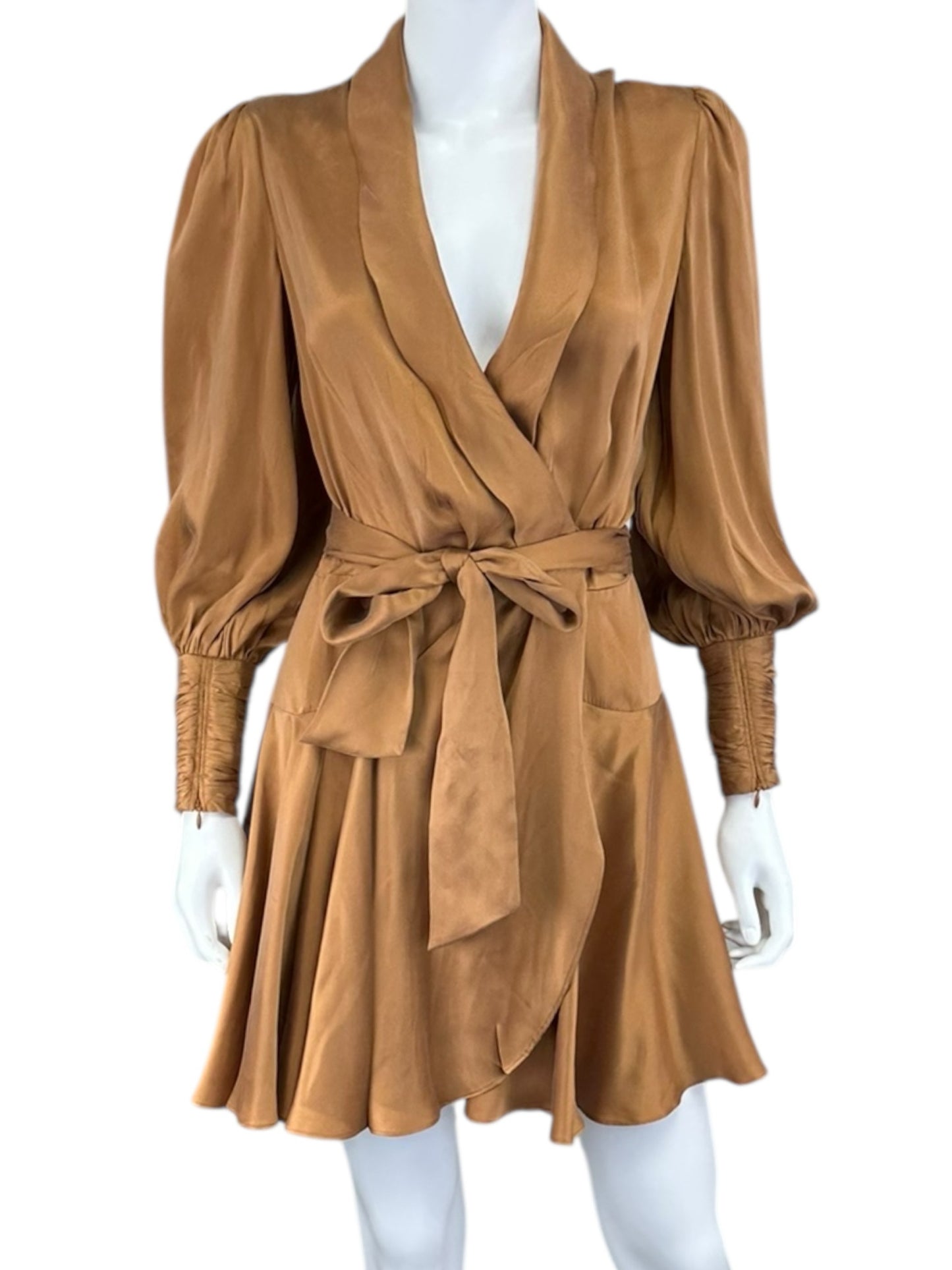 ZIMMERMANN Natural 100% Silk Mini Wrap Dress Size 0
