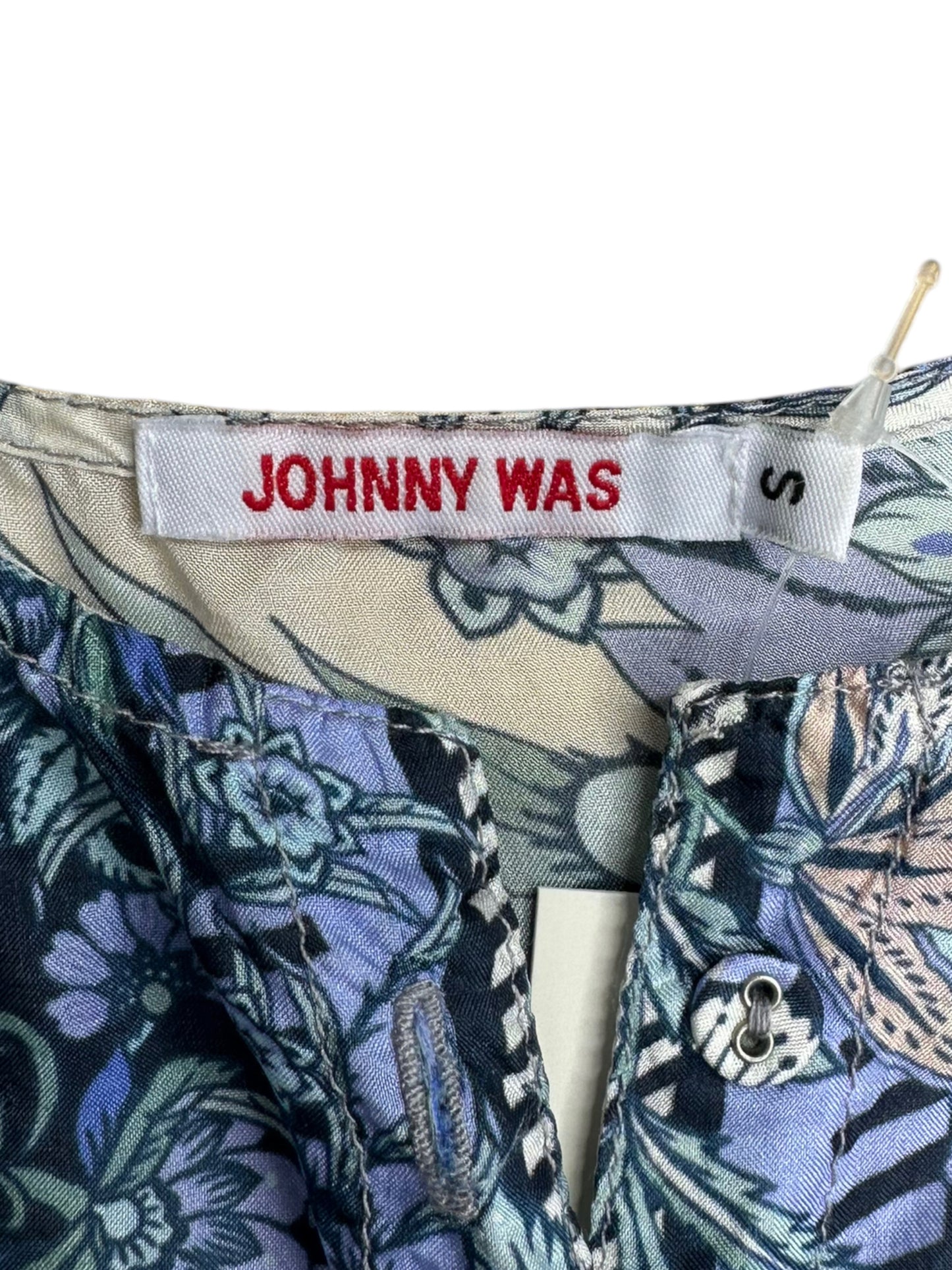 Johnny Was 100% Silk Blue Floral Print Blouse Size S
