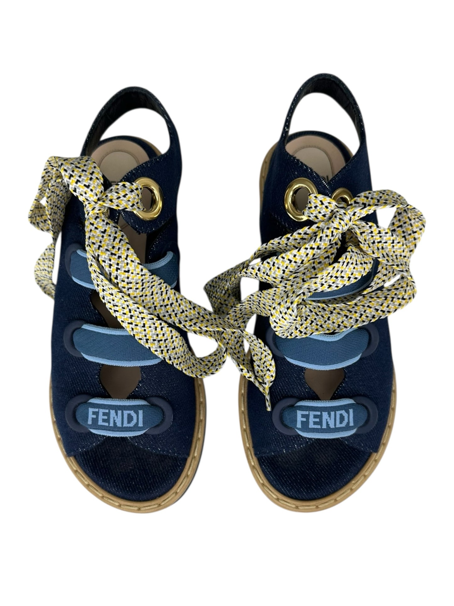 FENDI Blue Denim Lace-Up Platform Sandal Size 6.5