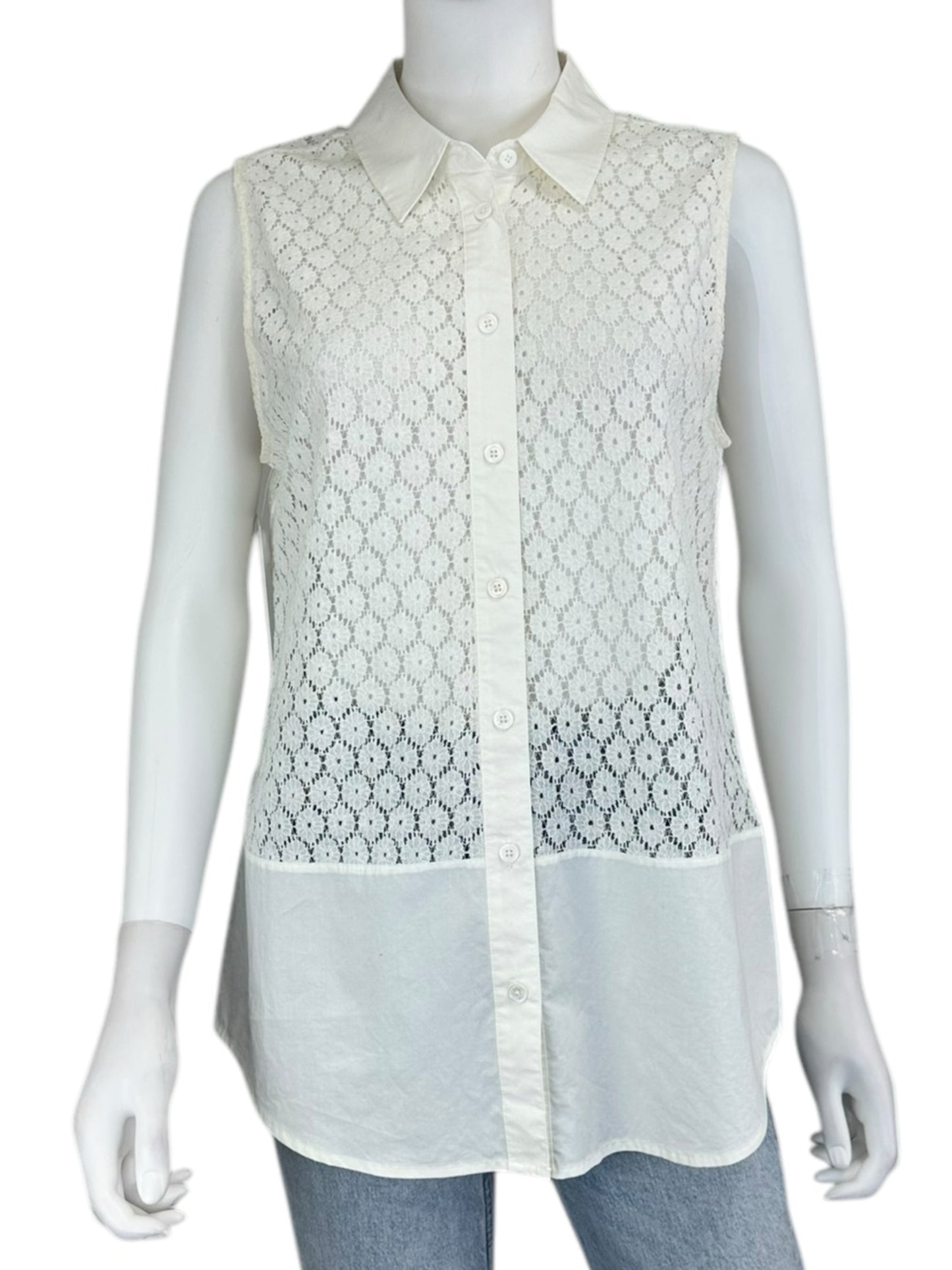 EQUIPMENT White Lace Button Down Tank Size M