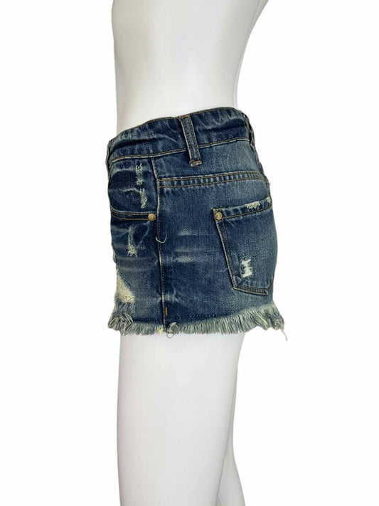PISTOLA Blue Distressed Denim Shorts Size S