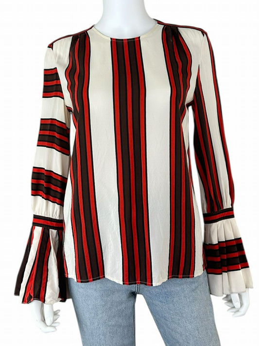 Tory Burch 100% Silk Red Striped Blouse Size 2