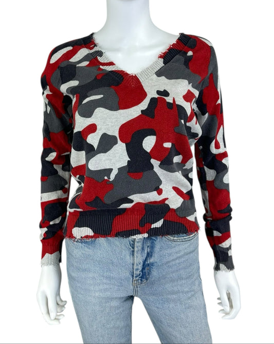 MINNIE ROSE Red Camouflage Sweater Size XS