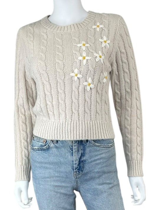 Sadie & Sage NWT Cream Lulu Embroidered Daisy Sweater Size XS