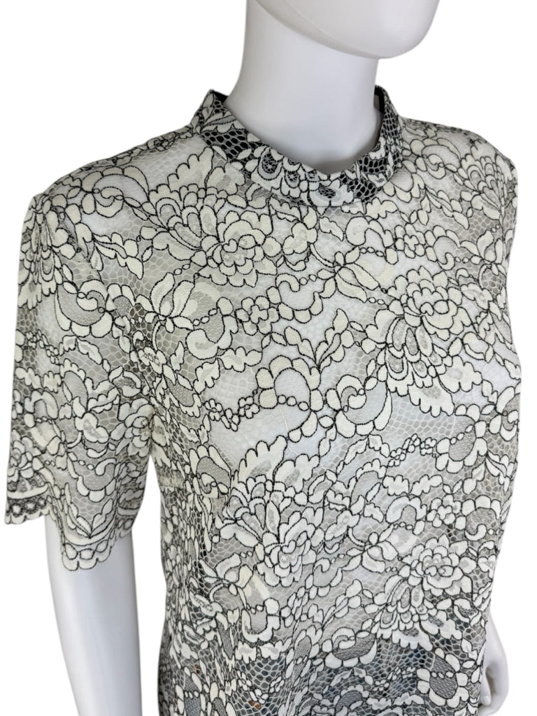 TRINA TURK White Floral Martigues Lace Top Size S