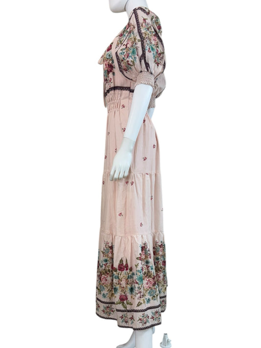 Anthropologie NWT Pink Floral Somerset Puff-Sleeve Maxi Dress Size S