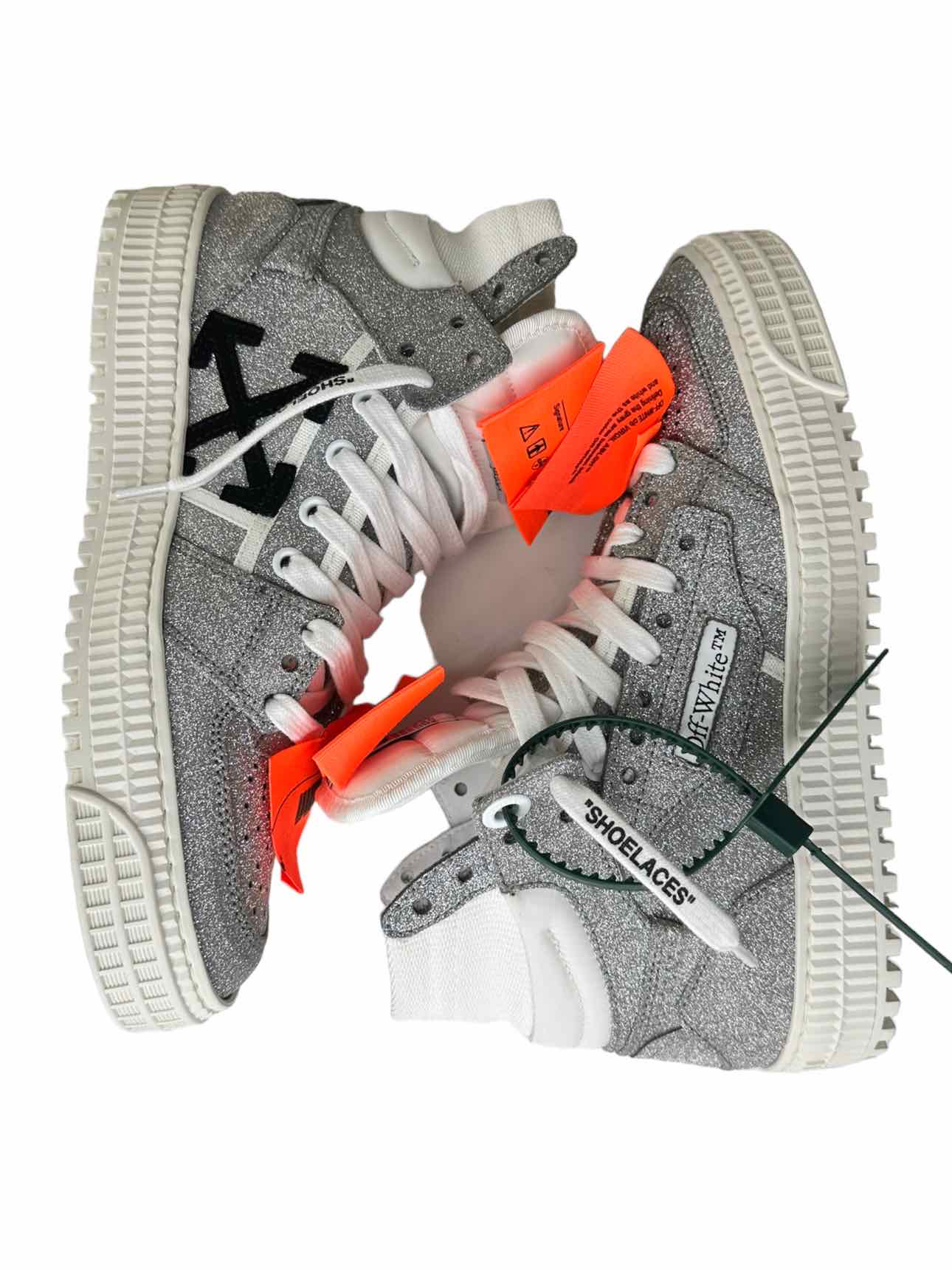 OFF WHITE c/o Virgil Abloh 3.0 OFF COURT Glitter Silver White High Top Sneakers Size 7B