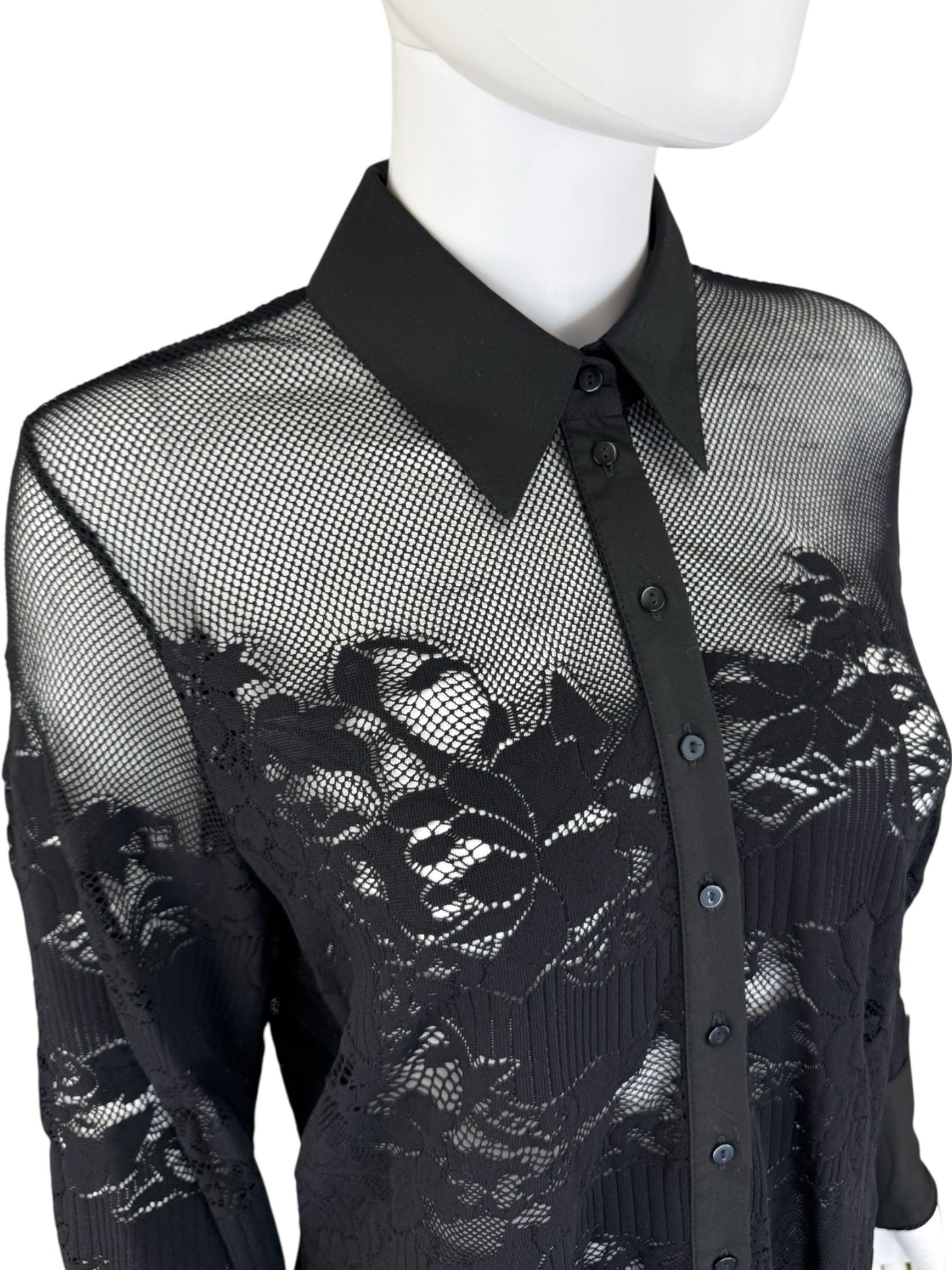 Anne Fontaine Black Lace Button-down Shirt Size XL