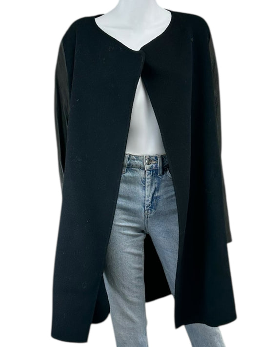 Vince Black Wool Leather Sleeve Coat Size L