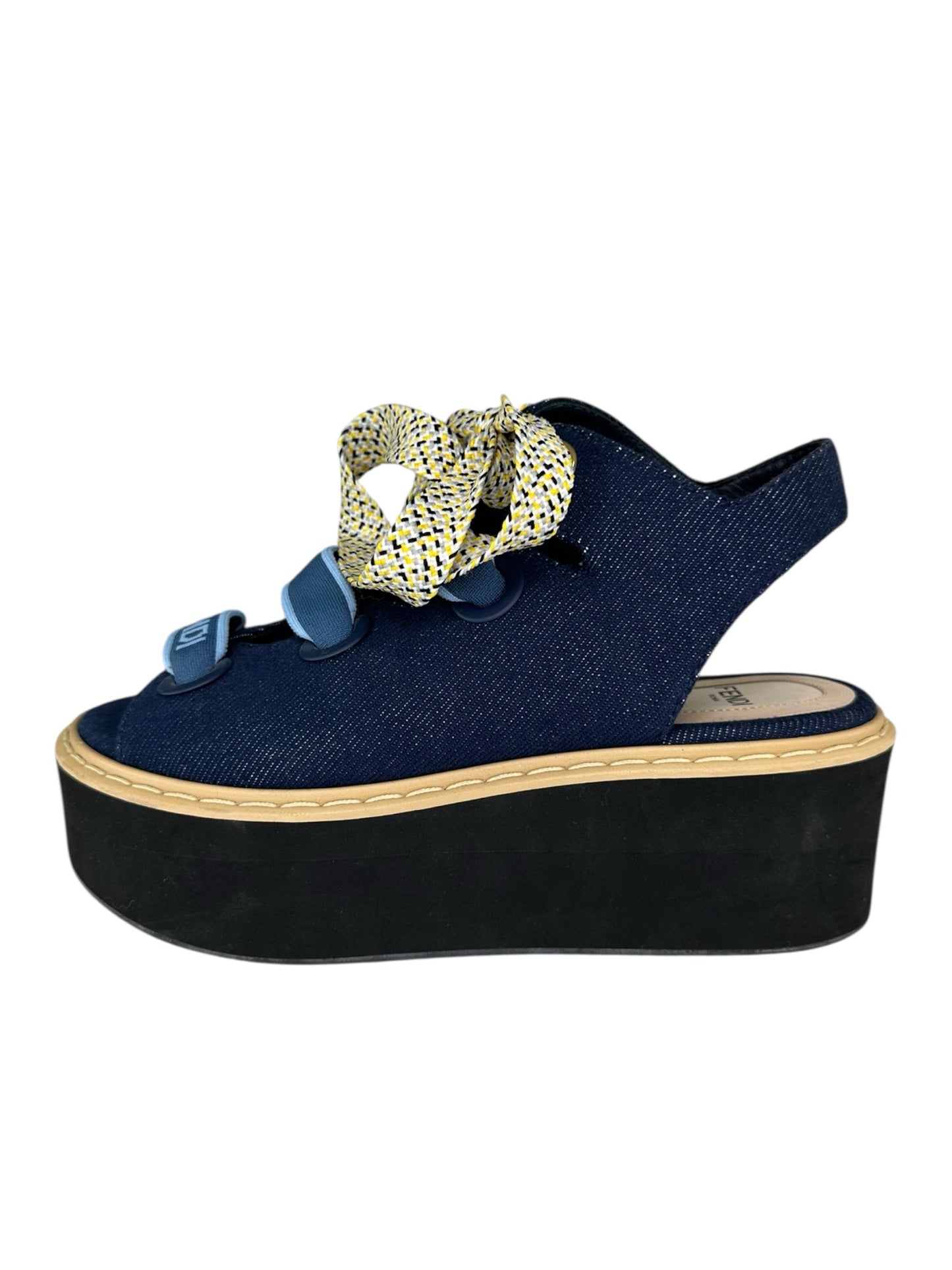 FENDI Blue Denim Lace-Up Platform Sandal Size 6.5
