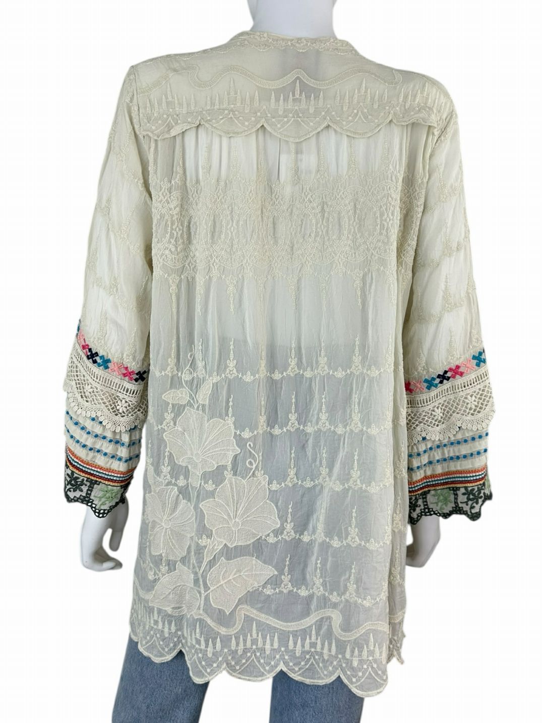 Johnny Was Cream Embroidered Tunic Top Size L
