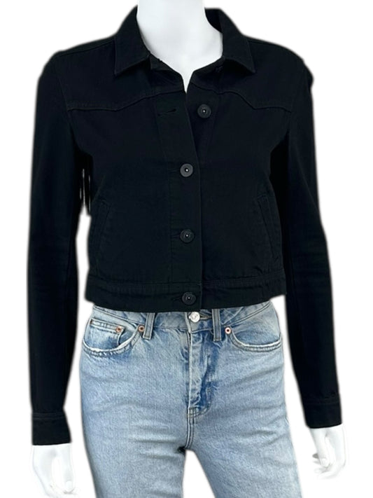 PAIGE Black Western Fringe Denim Jacket Size S