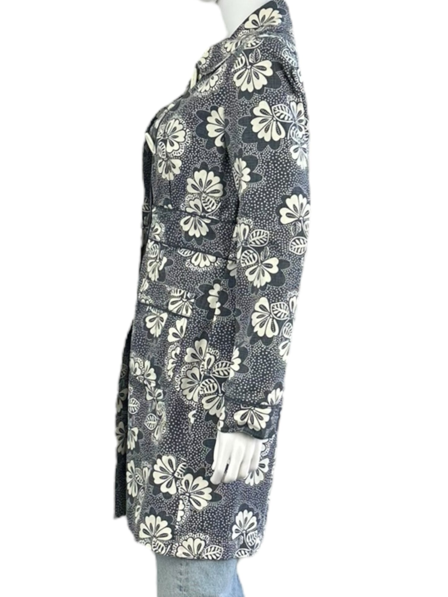 boden Blue Floral Trench Coat Size 10
