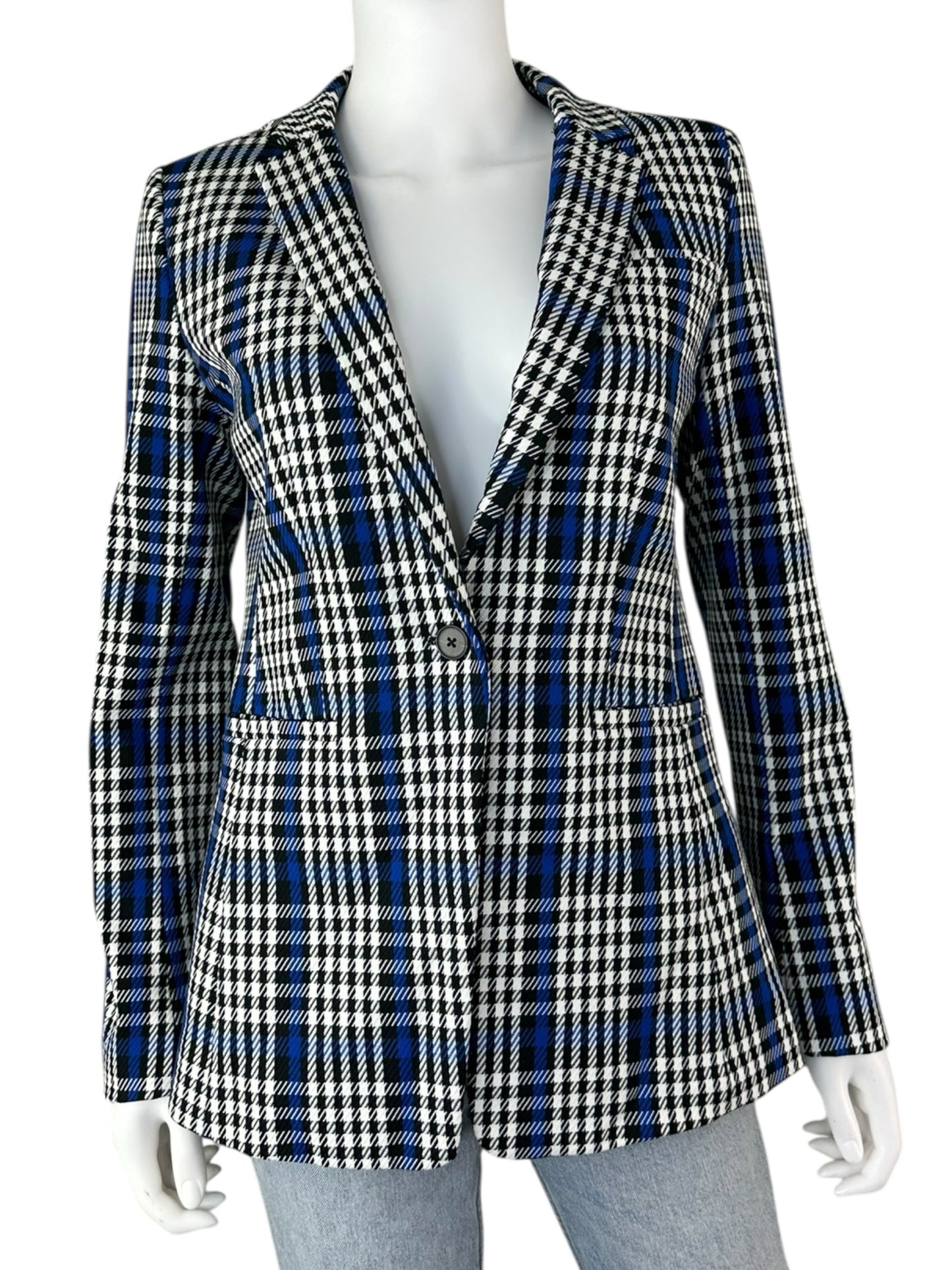 BANANA REPUBLIC Blue Plaid Long and Lean Blazer Size 4