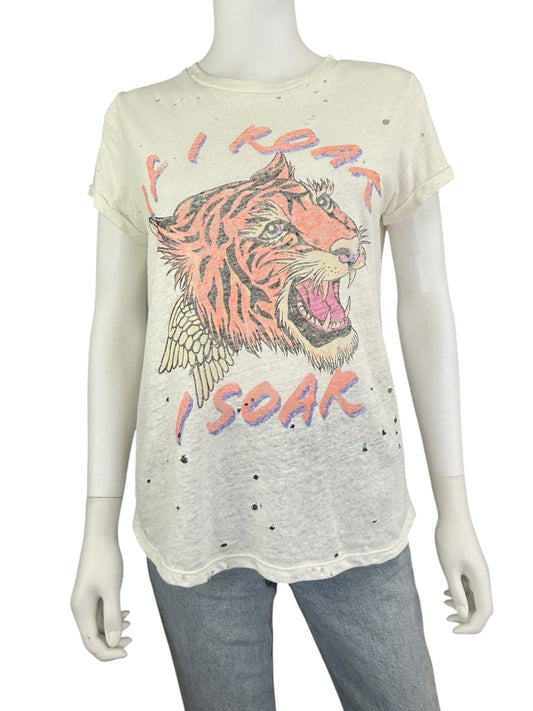 Lauren Moshi Distressed Bess If I Roar Graphic Tee Size XS