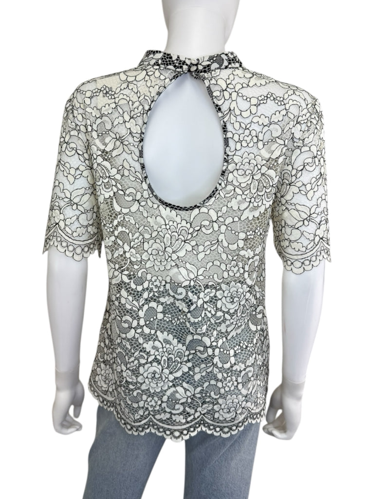 TRINA TURK White Floral Martigues Lace Top Size S
