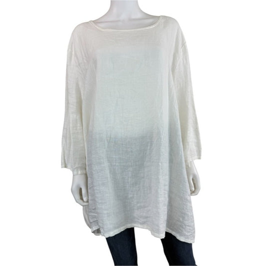 BRYN Walker White 100% Linen Tunic Size 2X