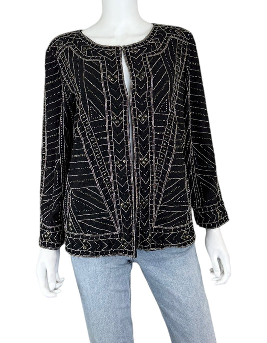 velvet BY GRAHAM & SPENCER Black Beaded Dress Jacket Size L