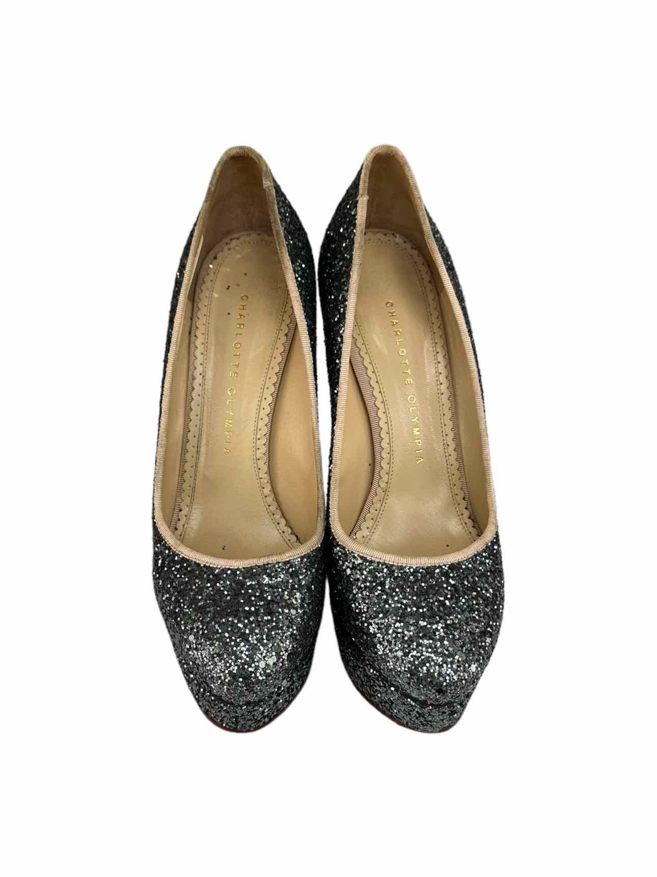CHARLOTTE OLYMPIA Gray Glitter DOLLY Platform Pumps Size 38