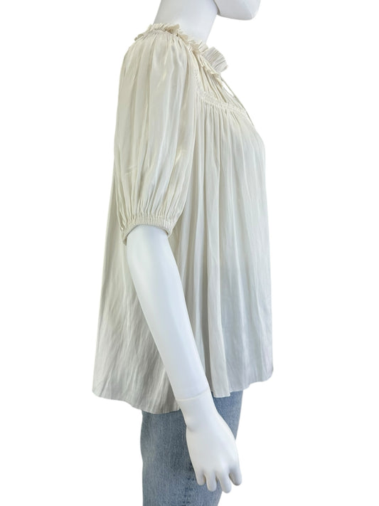 ULLA JOHNSON Sheer White Ruffle Blouse Size 4