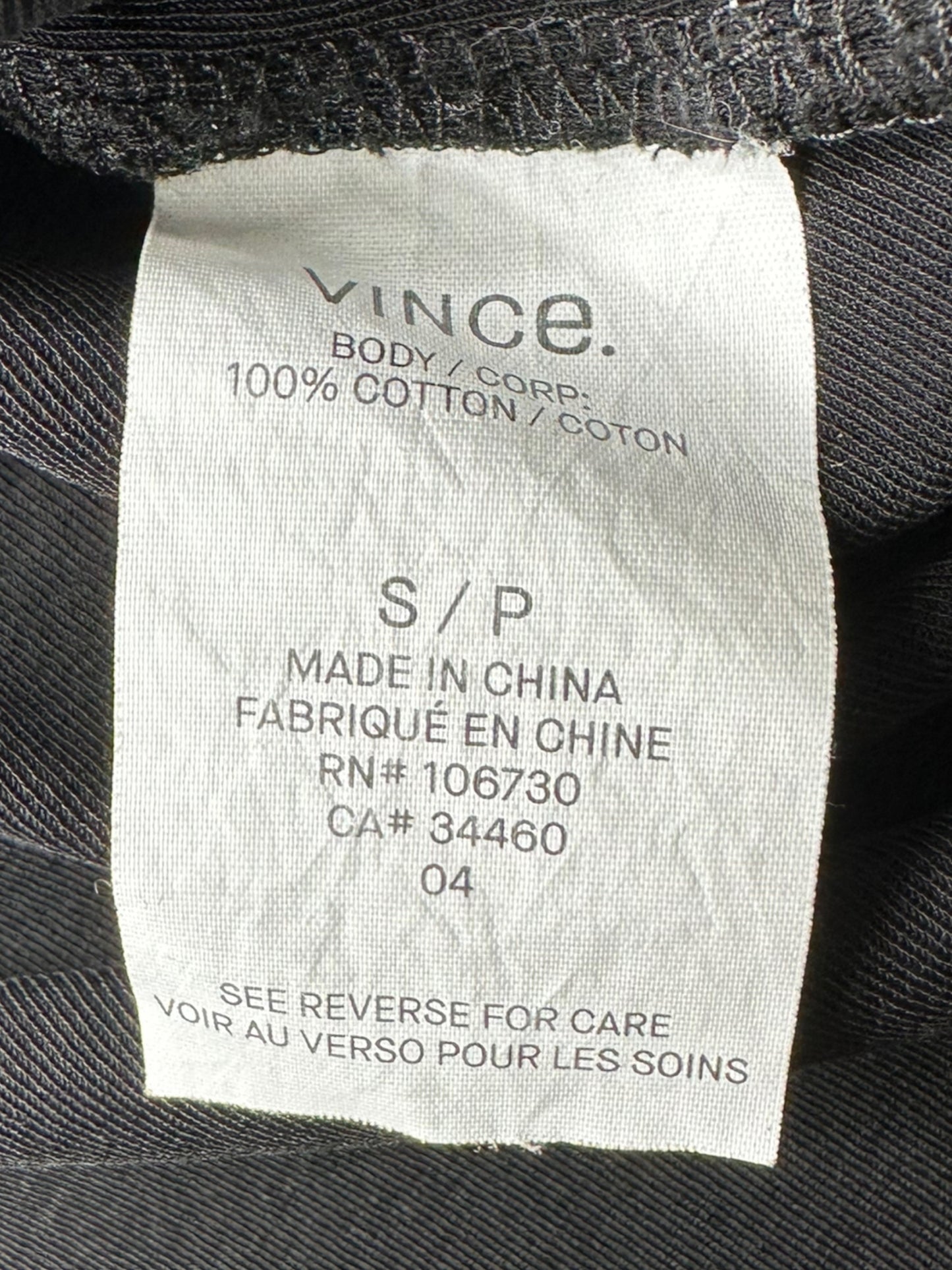 Vince Black 100% Cotton Travel Knit Top Size S