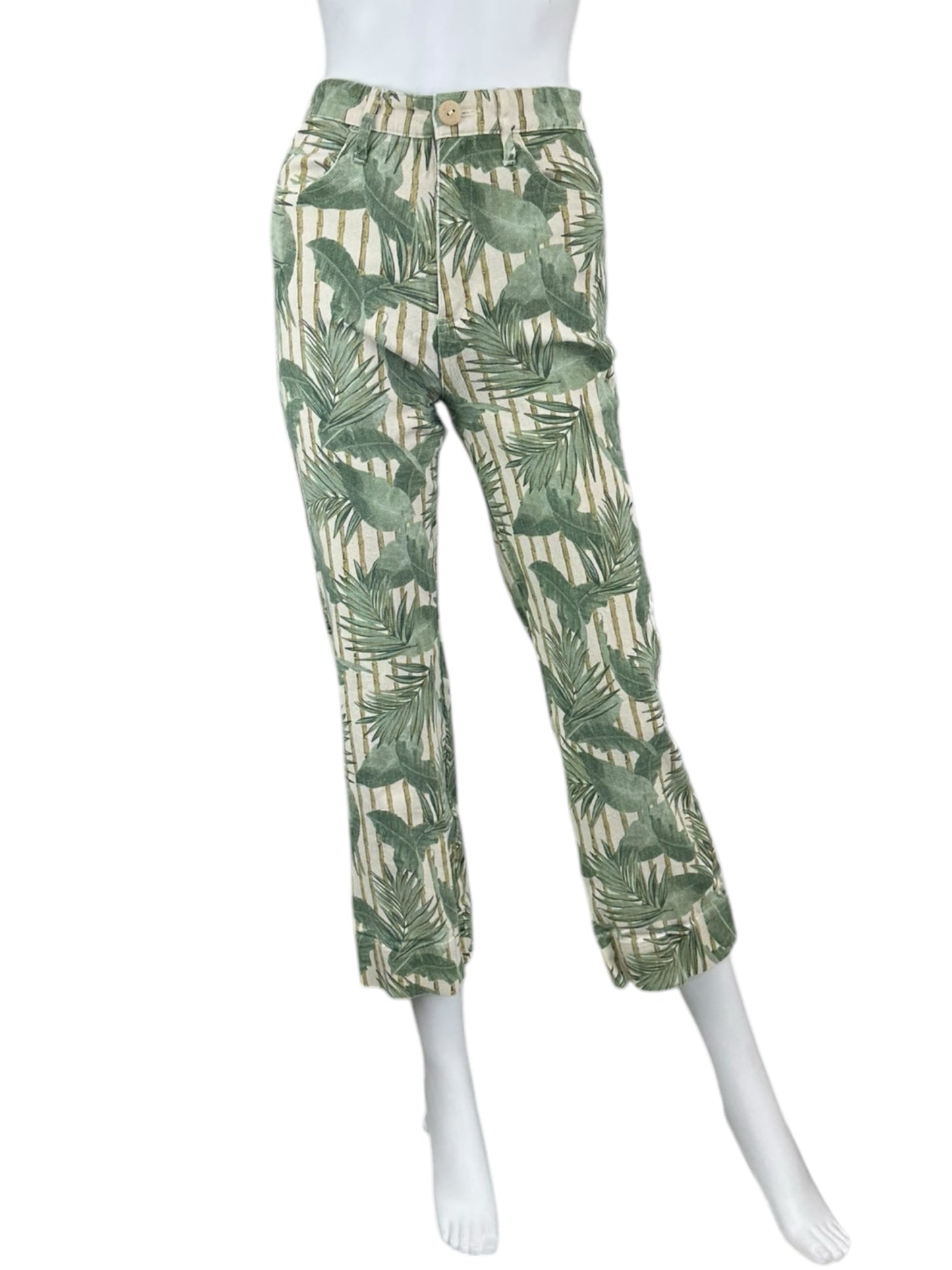 Mumu Blue Green Leaf Print Cropped Jean Size 27