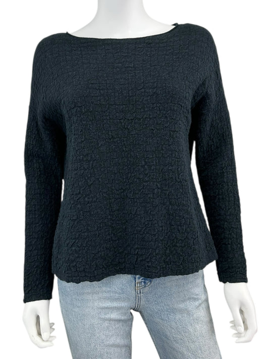 EILEEN FISHER Black Organic Linen Cotton Knit Top Size XXS