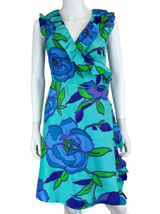 Kate Spade 100% Silk Blue Floral Wrap Dress Size M