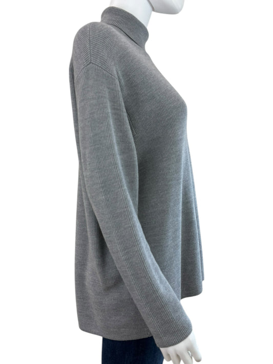 EILEEN FISHER Gray 100% Extra Fine Merino Wool Turtleneck Sweater Size XS