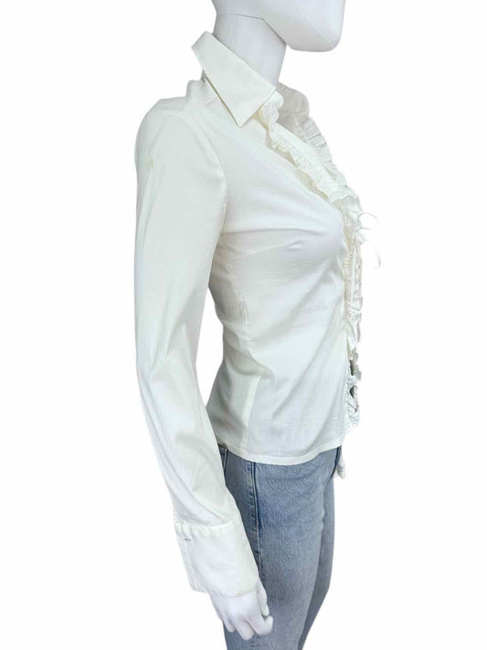 TRINA TURK White Ruffle Trim Top Size S