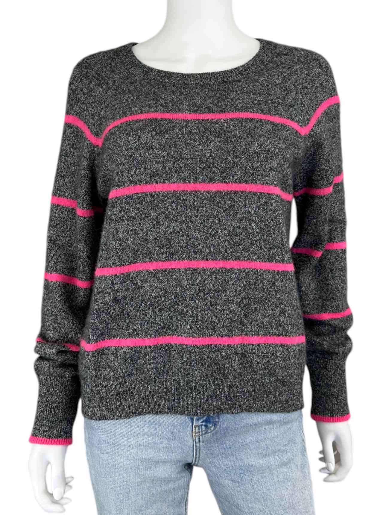 WHITE + WARREN ESSENTIALS 100% Cashmere Gray Striped Sweater Size S