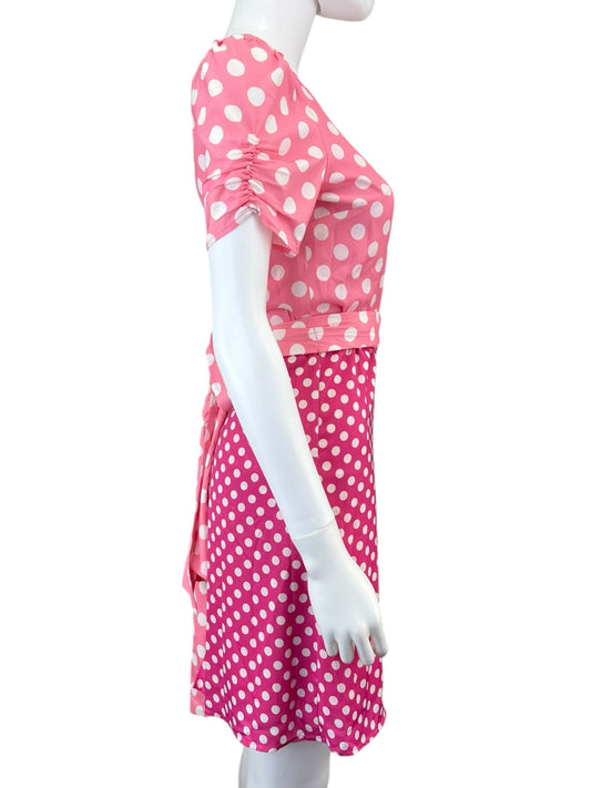 LE SUPERBE NWT Pink Polka Dot Wrap Mini Dress Size S