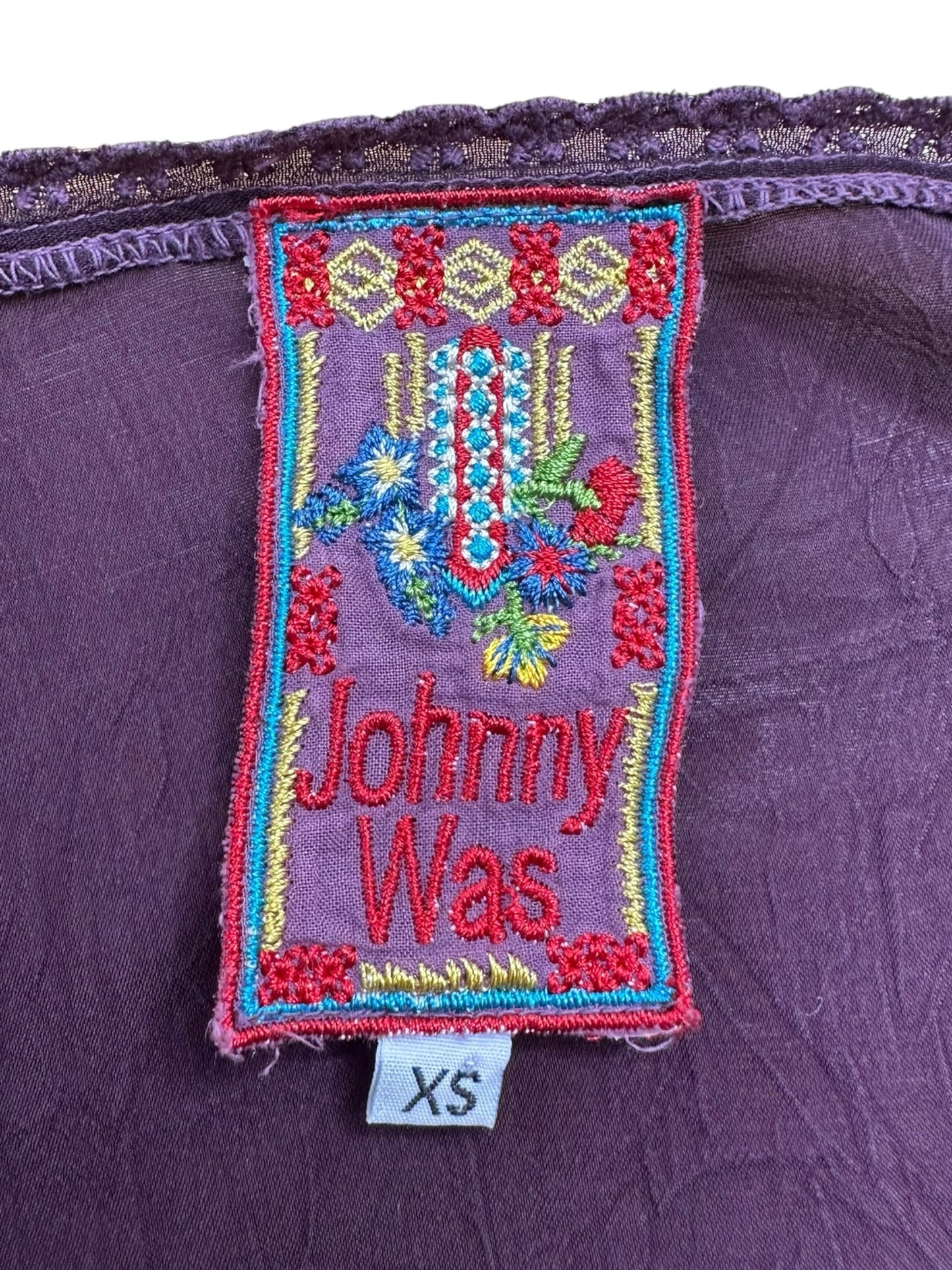 Johnny Was Purple Embroidered Tunic Top Size XS