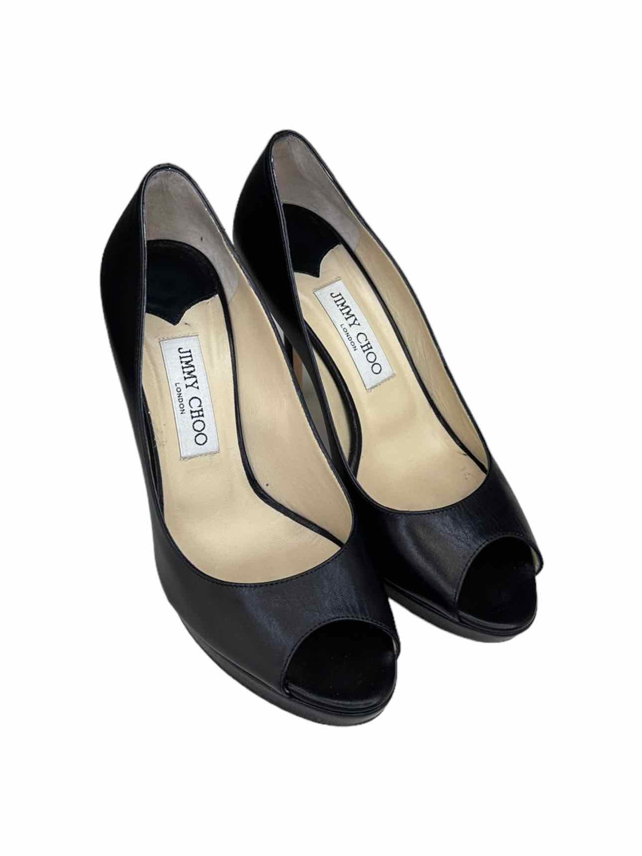 JIMMY CHOO Black Leather DAHLIA Platform Pumps Size 38