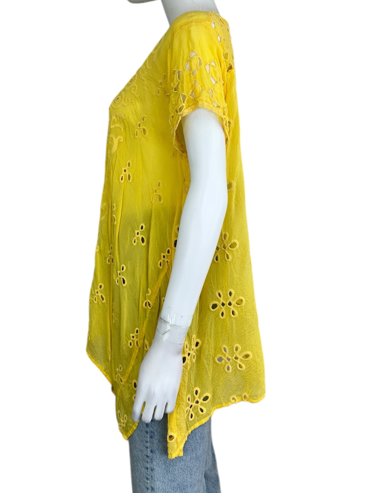 Johnny Was Yellow Eyelet Blouse Size M