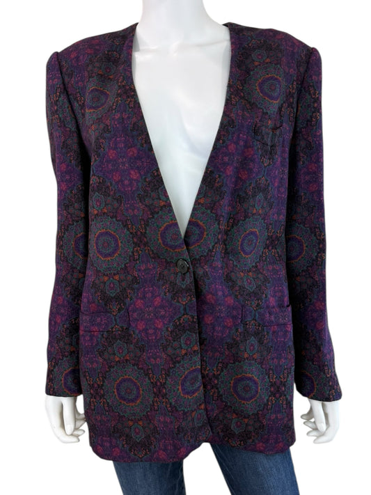 Vintage Christian Dior Purple Paisley Blazer Jacket Size 10