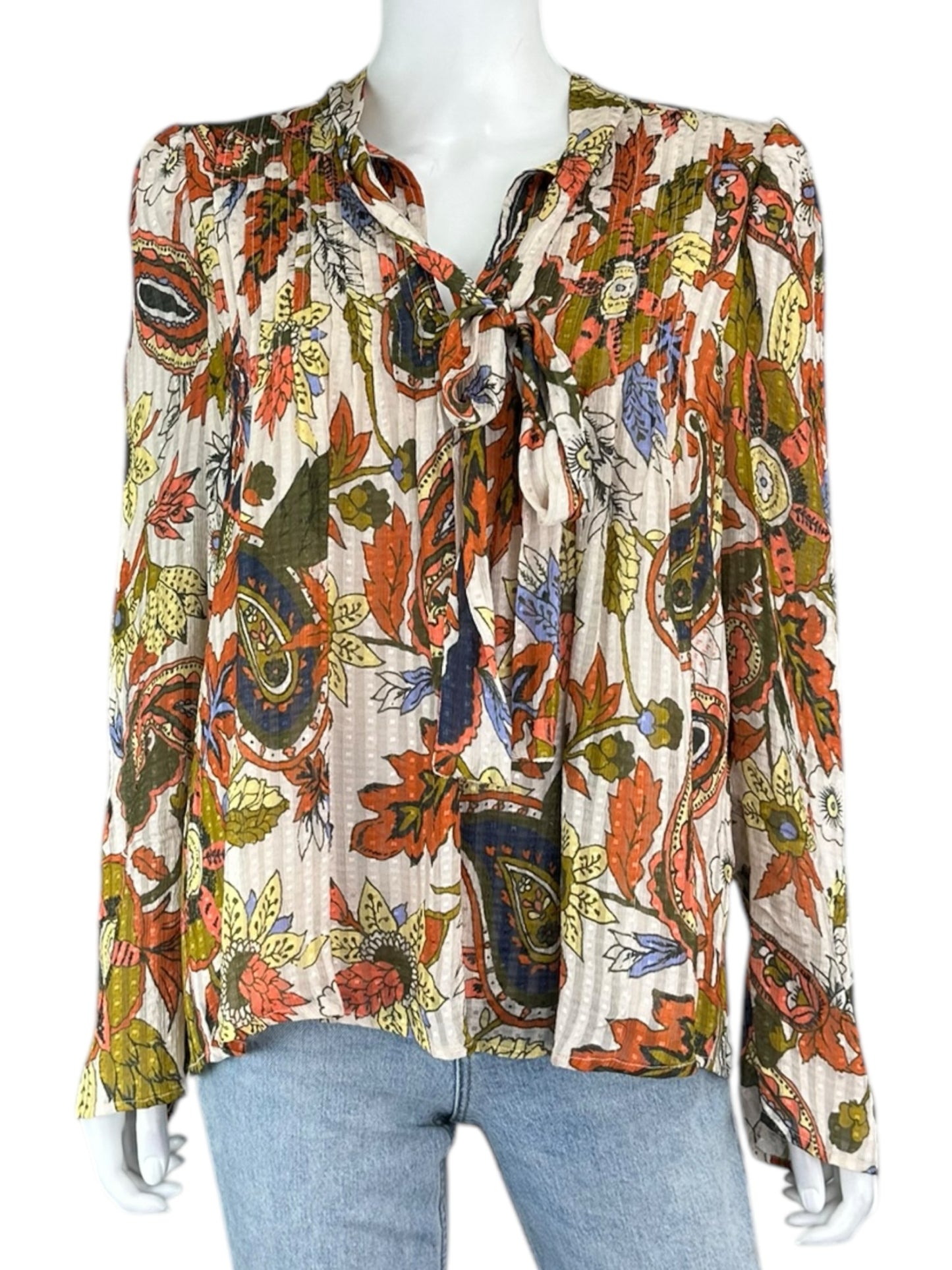 marie oliver SILK BLEND Cream Floral Blouse Size L