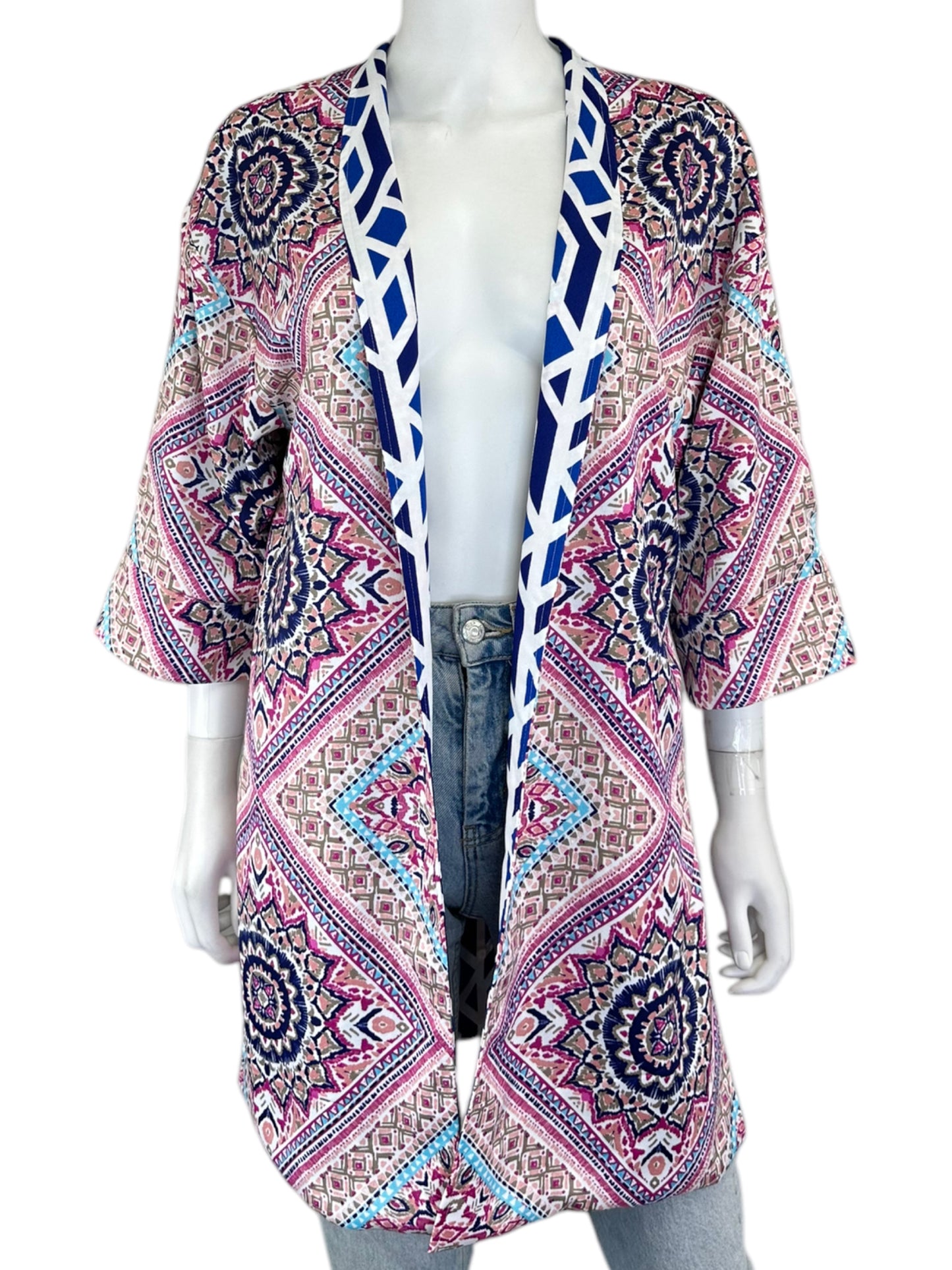 Chicos Blue Kimono Reversible Size M