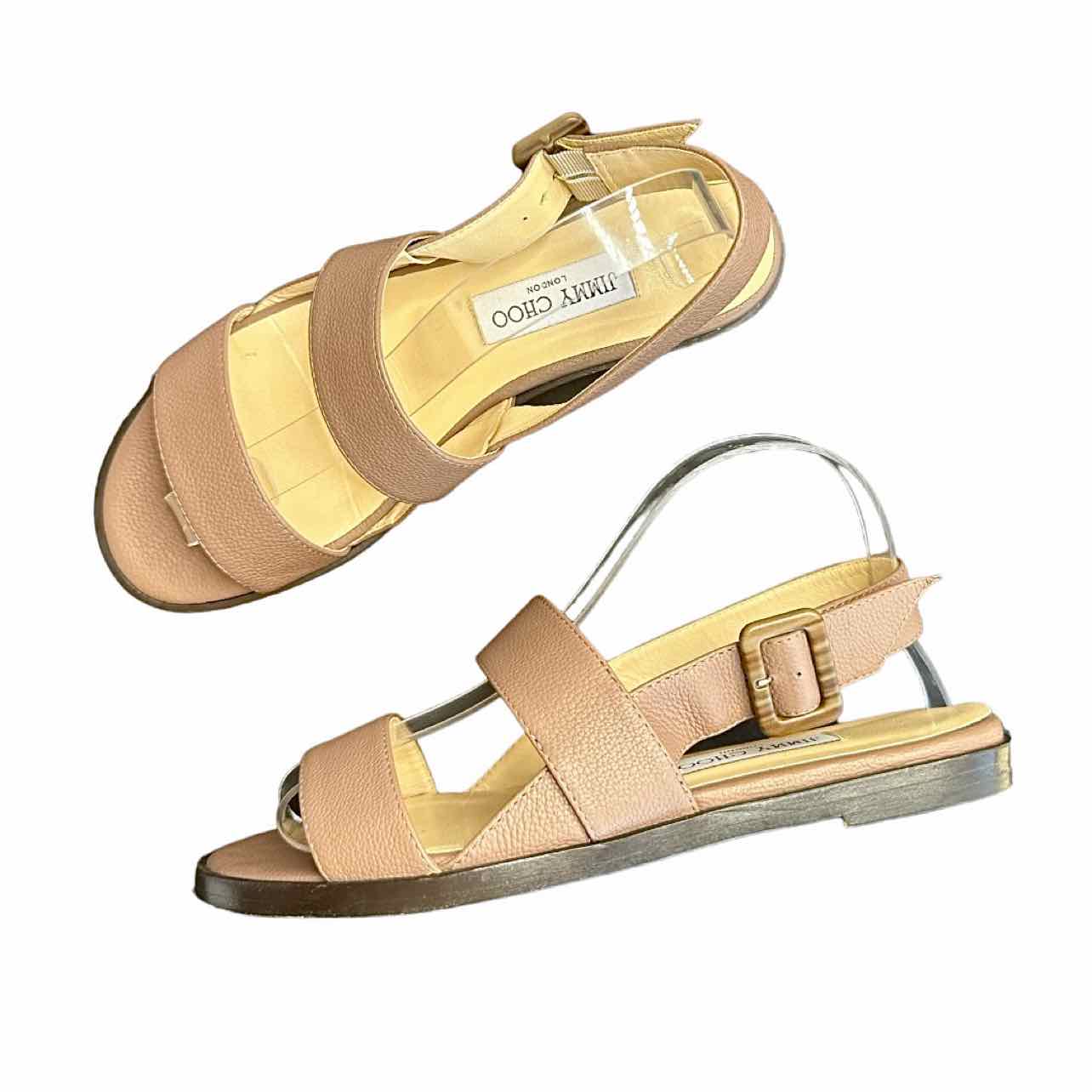 JIMMY CHOO Taupe Leather Sandals Size 38
