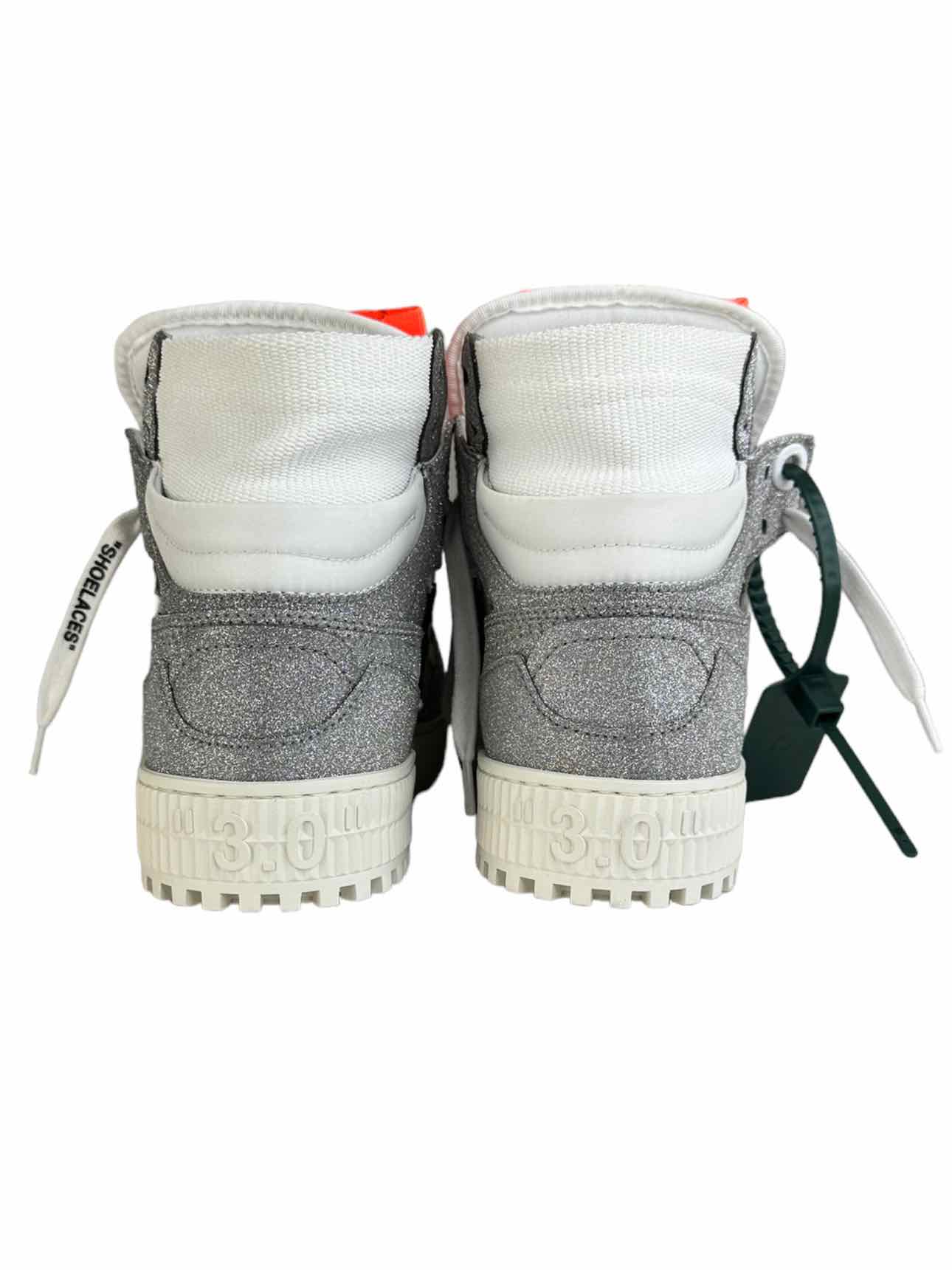 OFF WHITE c/o Virgil Abloh 3.0 OFF COURT Glitter Silver White High Top Sneakers Size 7B
