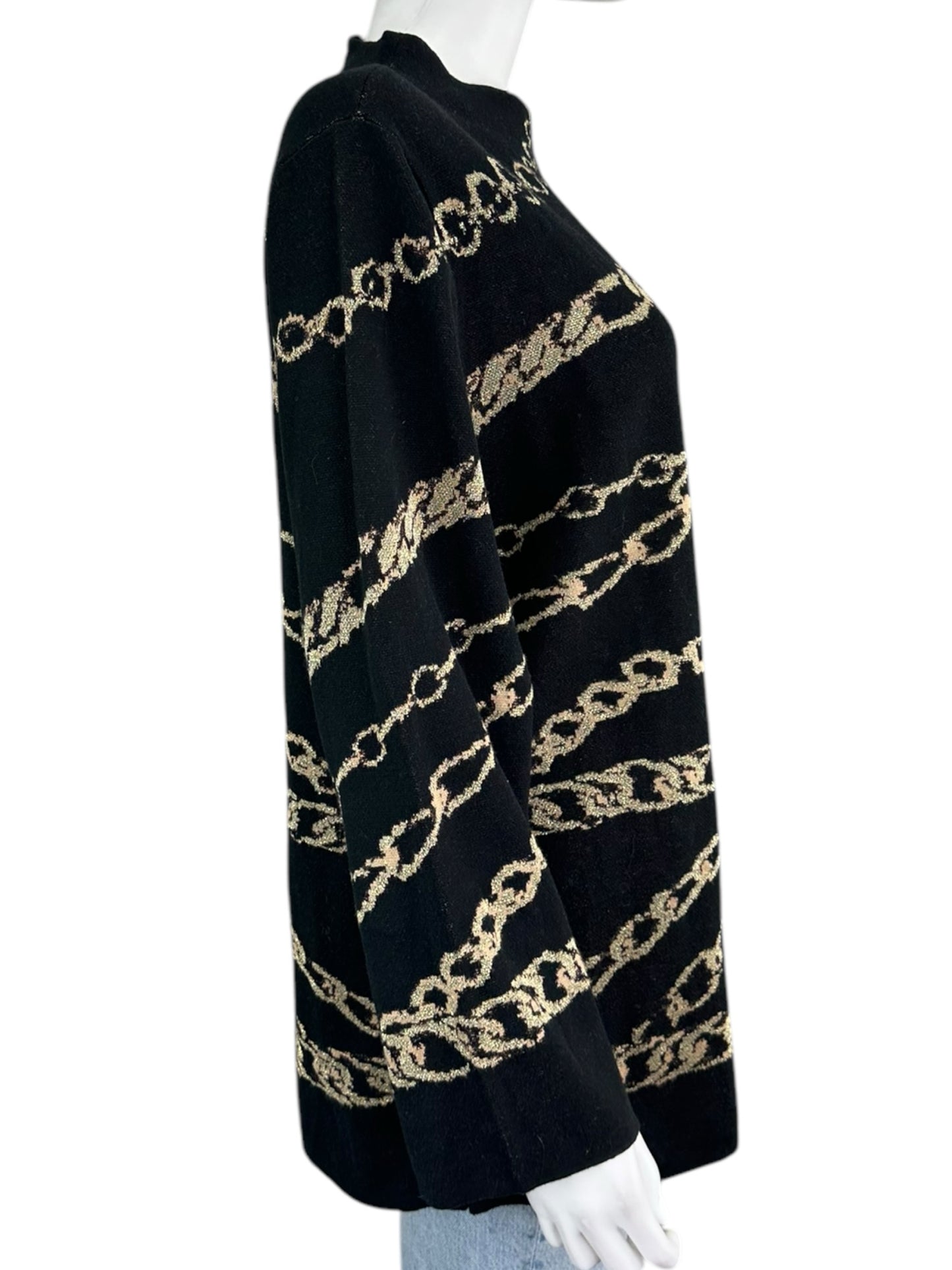 chicos Black and Gold Mock Neck Sweater Size XL