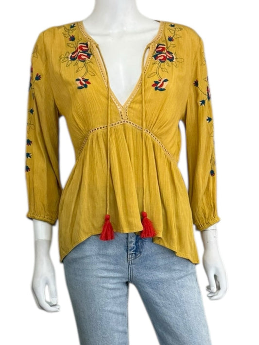 RAGA NWT Yellow Embroidered Blouse Size S