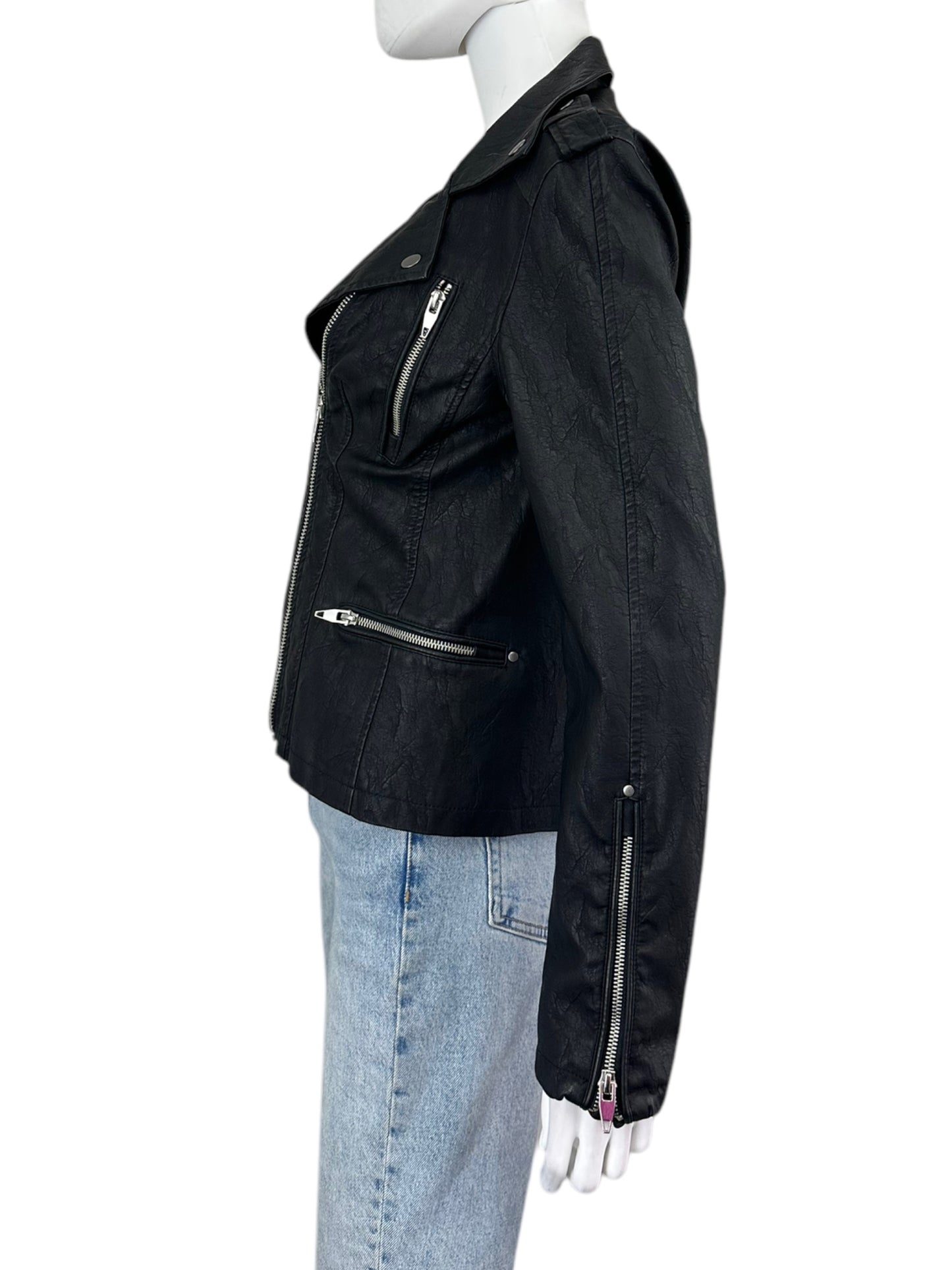 KUT from the Kloth Black Faux Leather Moto Jacket Size S