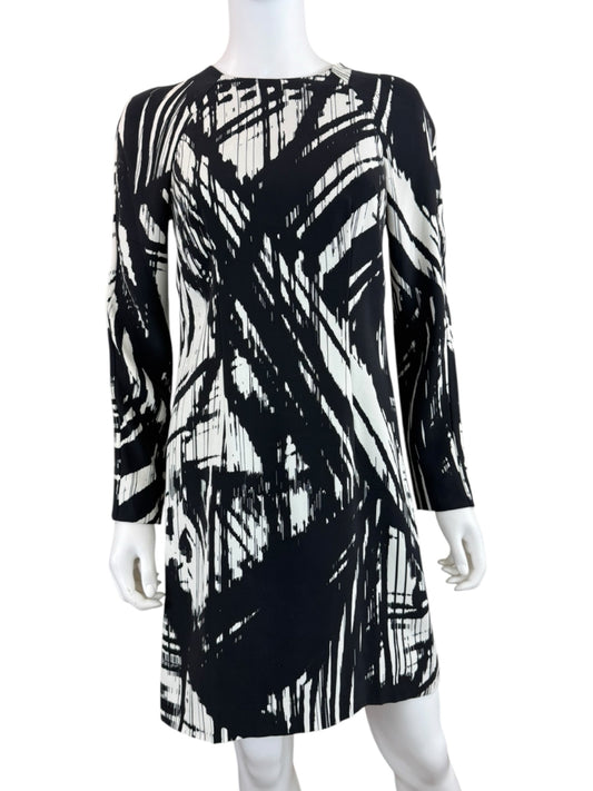 KAUFMAN FRANCO 100% Silk Black Abstract Print Shift Dress Size 2