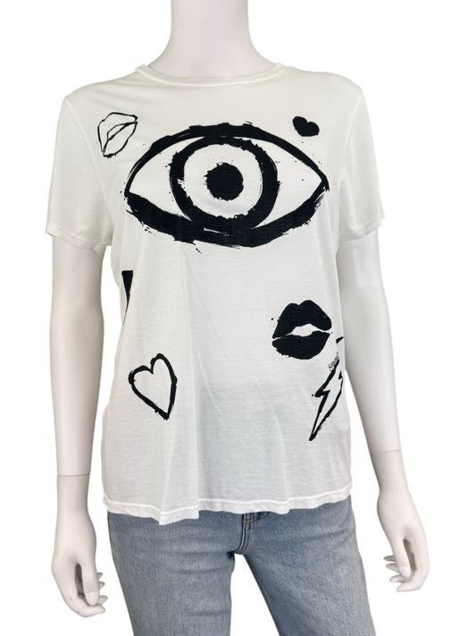 Lauren Moshi White Wolf Painted Evil Eye Boyfriend Tee Size XS