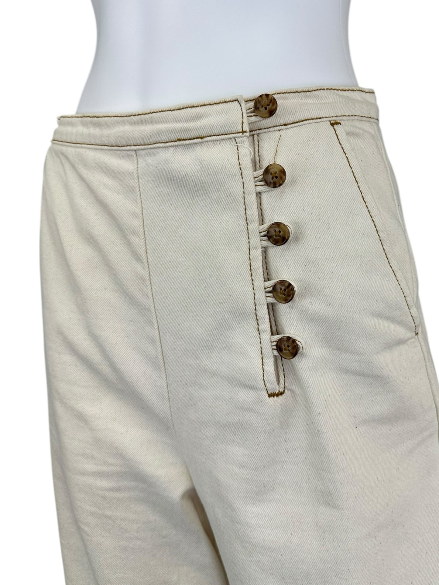 Tory Burch Cream Twill High Waisted Wide Leg Pants Size 6